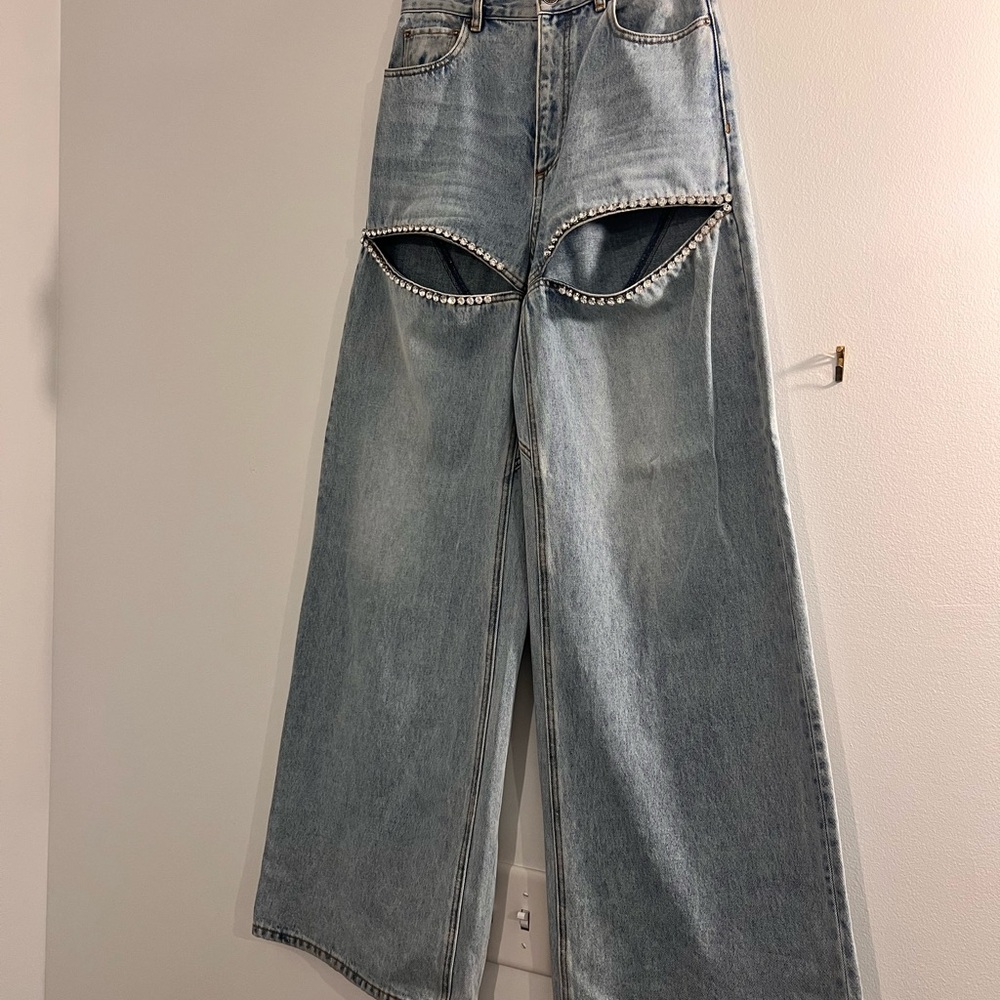 AREA Crystal Slit Wide Leg Jeans - Picture 4 of 6